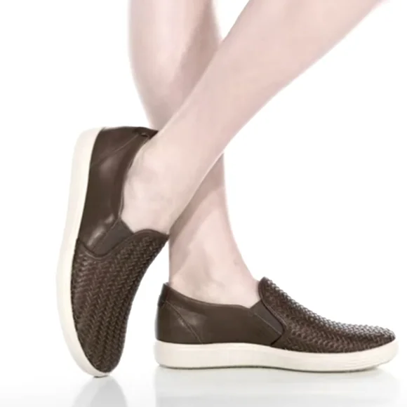 Ecco $175 soft Black woven Cow Leather cushioned slip-on loafers shoes - Picture 1 of 11